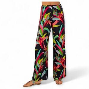 TRINA TURK The Esteemed Pant Tropical Print w/ Side Stripes Palazzo Navy Size 6